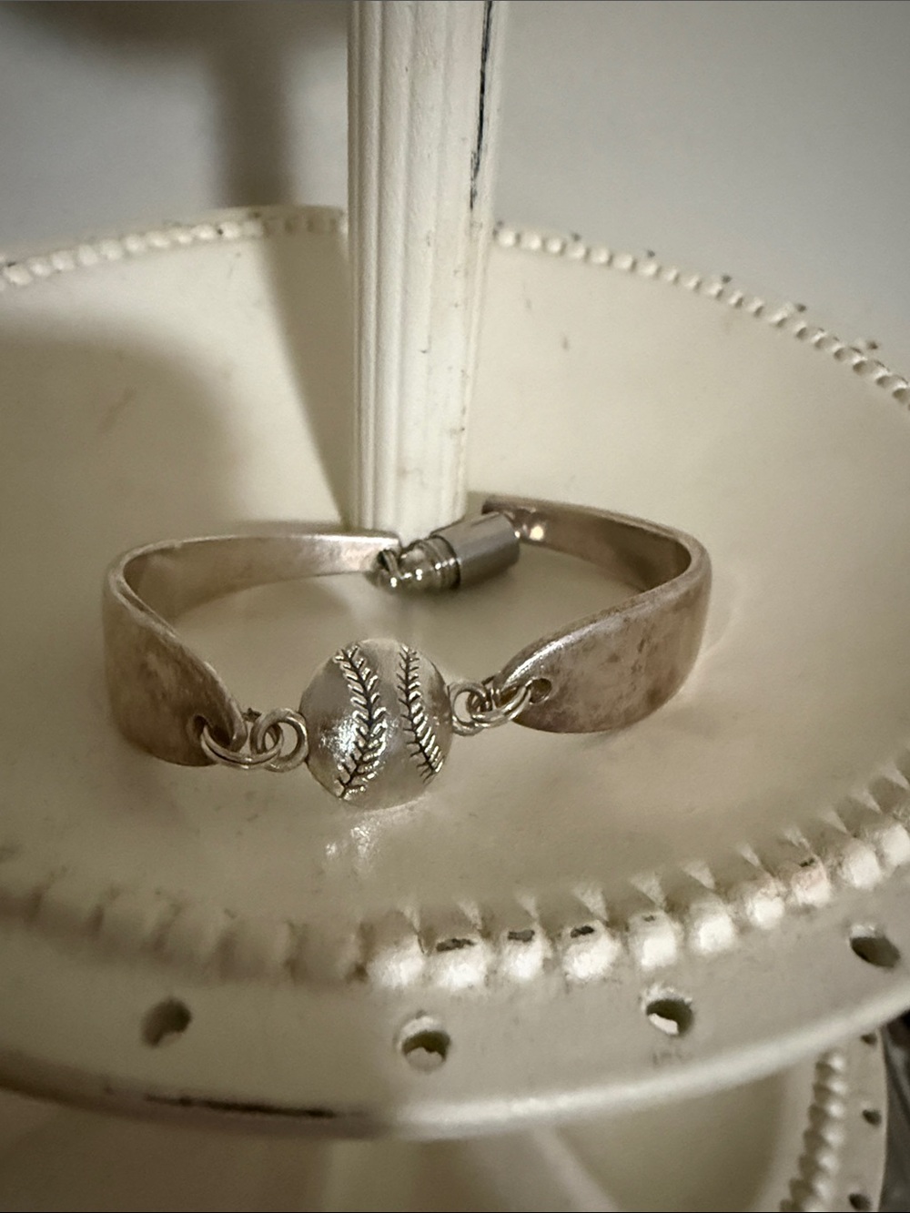 Sterling Silver Baseball Cuff Bracelet - Silver
